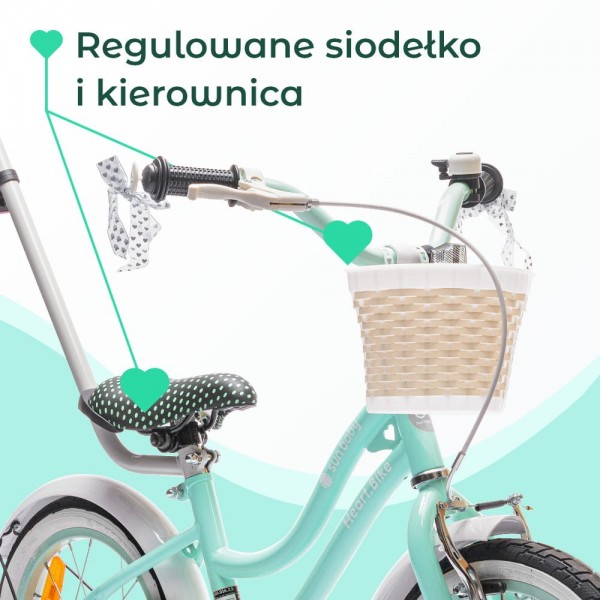 Rower Dziecięcy Heart Bike 16" Miętowy Regulacja Wysokości Boczne